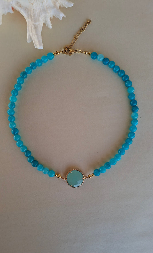 Girocollo giada turchese e cristallo