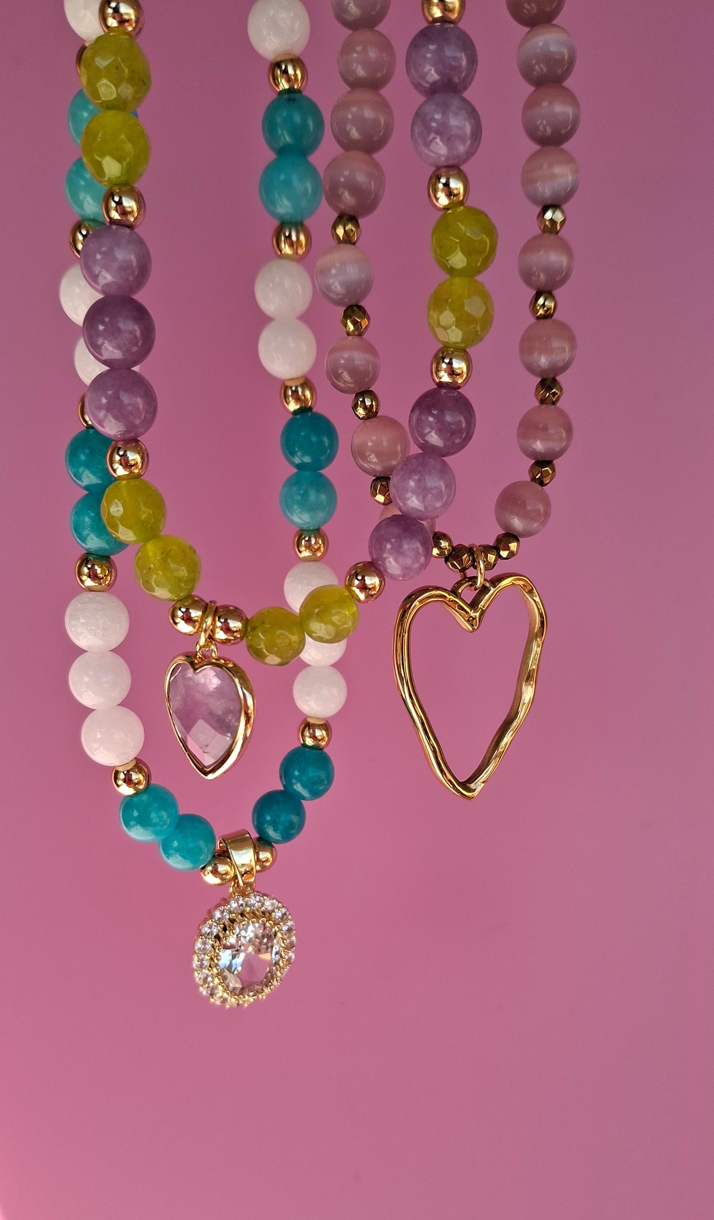 Collana con pietra occhio di gatto e cuore