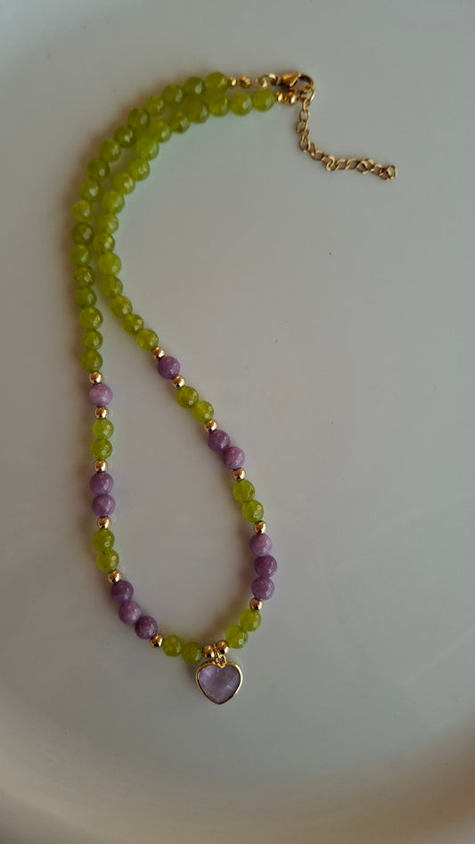 Collana giada e cuore di ametista