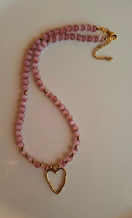 Collana con pietra occhio di gatto e cuore