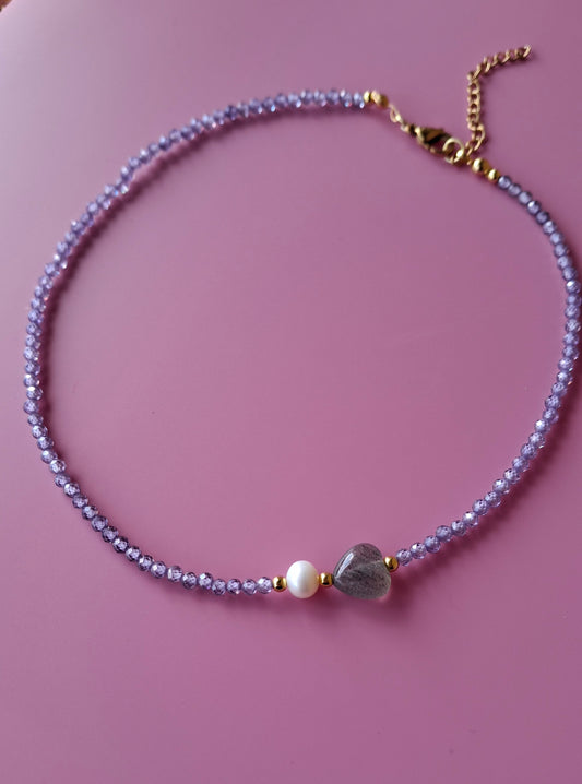Girocollo di zirconi con perla e labradorite
